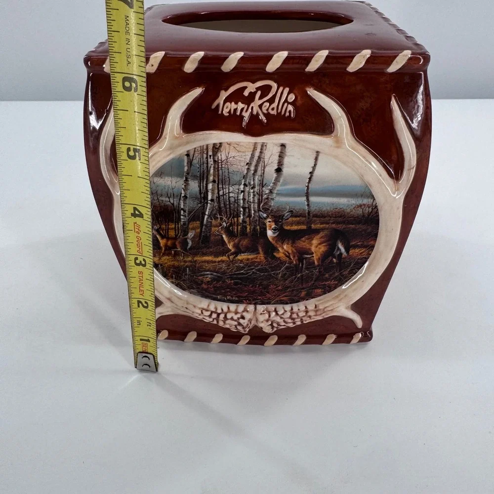 Terry Redlin Tissue‎ Box Cover Wildlife Deer Ceramic Rustic Lodge Cabin Brown